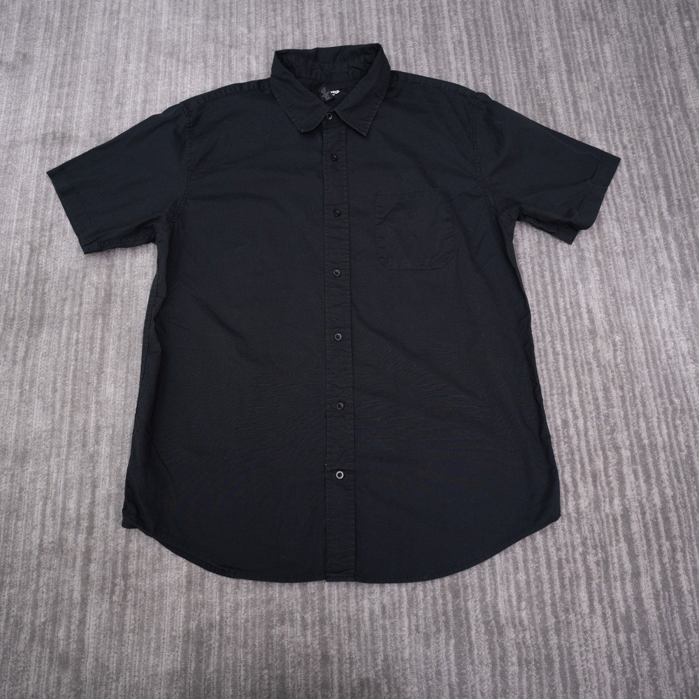 RSQ Button Up Shirt Mens XL Black Slim Short Sleeve Cotton Stretch Pocket
